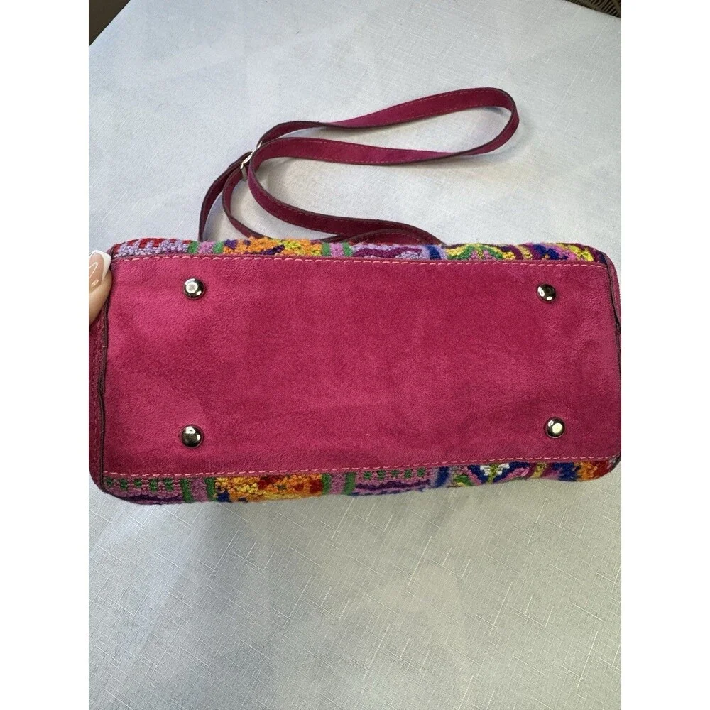 Meda Guatemala Huipil Embroidered Handbag Crossbody Purse Suede Leather Boho - Picture 5 of 14